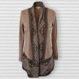 Socialite Geometric Patterned Tan and Black Women's Sweater Cardigan Size Medium